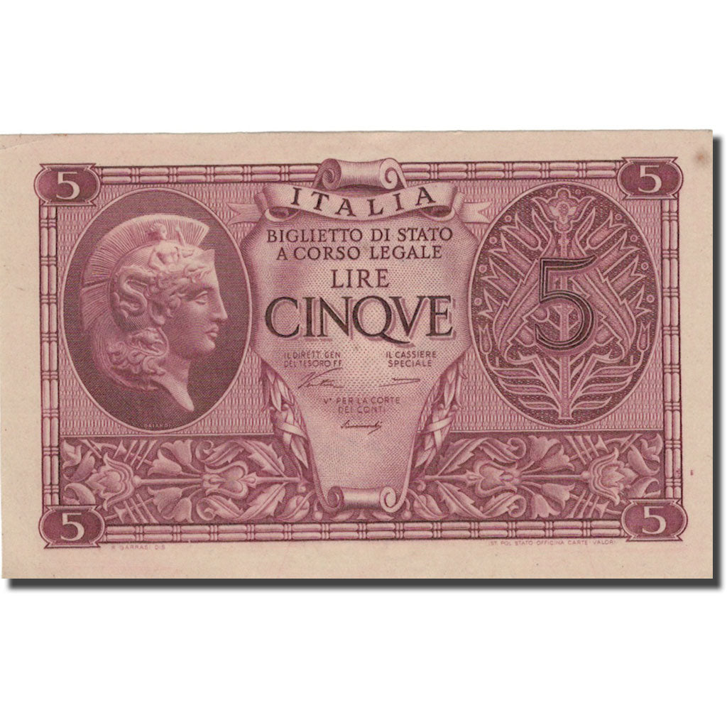 Banknote, Italy, 5 Lire, 1944, 1944-11-23, KM:31a, EF(40-45)