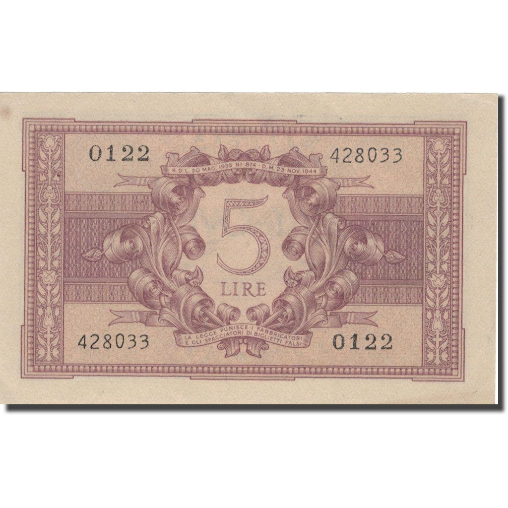 Banknote, Italy, 5 Lire, 1944, 1944-11-23, KM:31a, EF(40-45)
