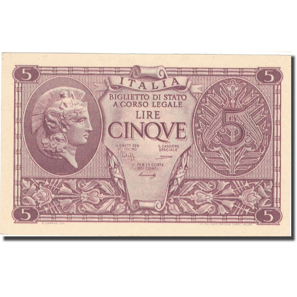 Banknote, Italy, 5 Lire, 1944, 1944-11-23, KM:31b, EF(40-45)
