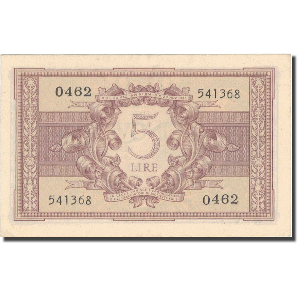 Banknote, Italy, 5 Lire, 1944, 1944-11-23, KM:31b, EF(40-45)