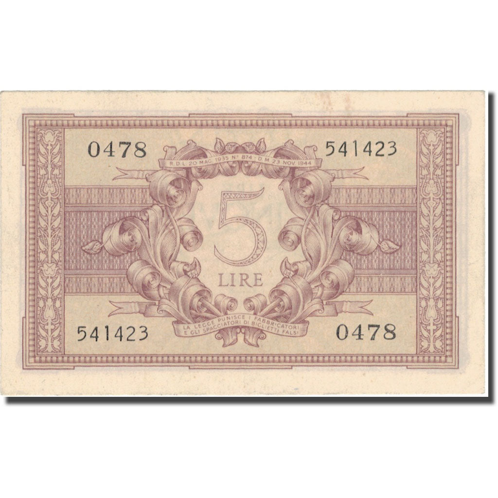Banknote, Italy, 5 Lire, 1944, 1944-11-23, KM:31b, EF(40-45)