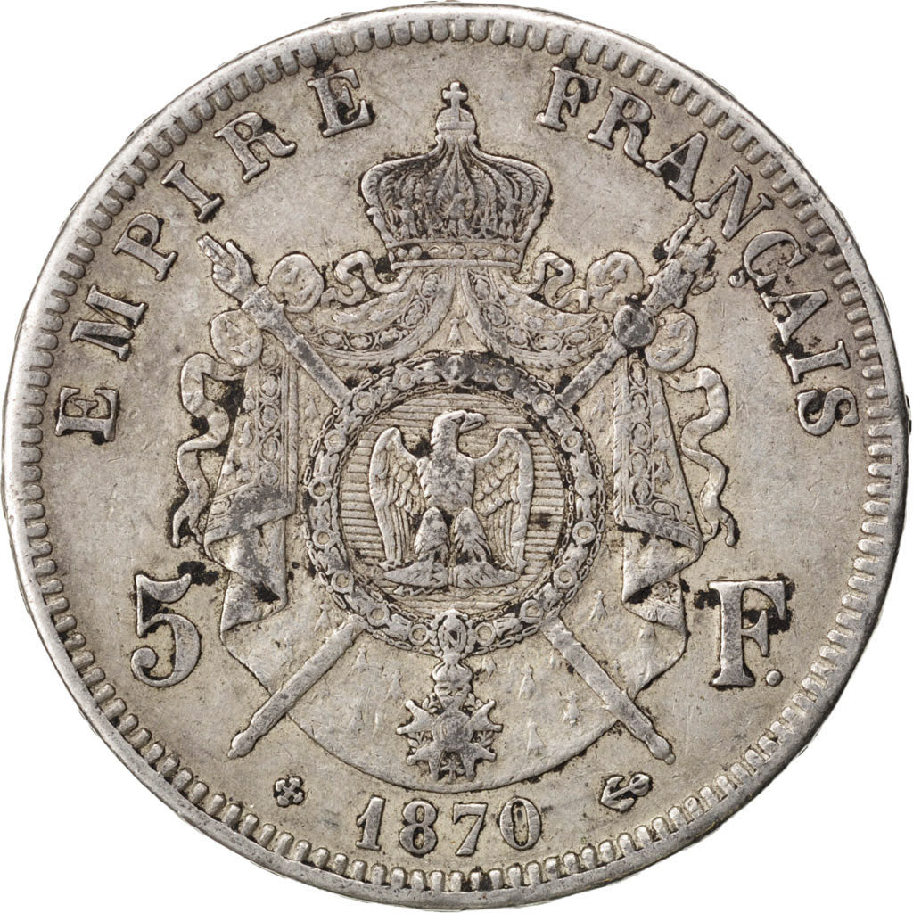 FRANCE, Napoléon III, 5 Francs, 1870, Strasbourg, KM #799.2, VF(30-35), Silver,