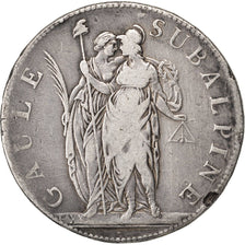 Coin, ITALIAN STATES, PIEDMONT REPUBLIC, 5 Francs, 1801, VF(20-25), Silver, KM:4