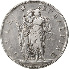 Coin, ITALIAN STATES, PIEDMONT REPUBLIC, 5 Francs, 1801, VF(30-35), Silver, KM:4