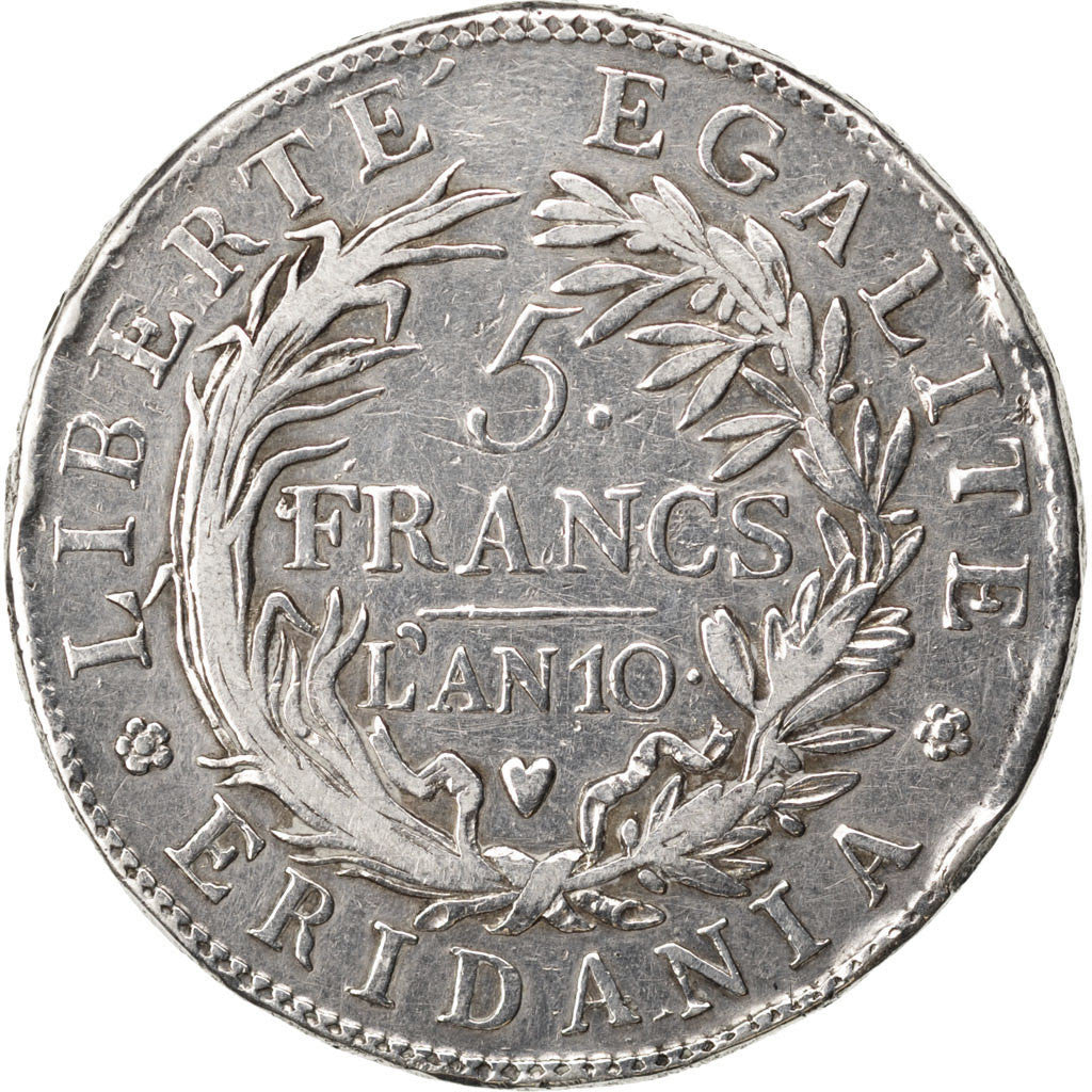 Coin, ITALIAN STATES, PIEDMONT REPUBLIC, 5 Francs, 1801, VF(30-35), Silver, KM:4