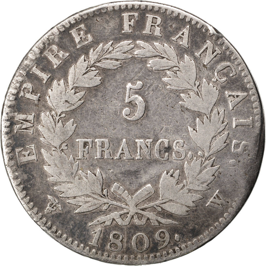 FRANCE, Napoléon I, 5 Francs, 1809, Lille, KM #694.16, VF(20-25), Silver, Gadour