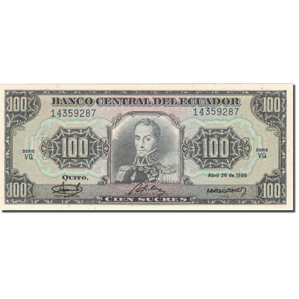 Billet, Équateur, 100 Sucres, 1986, 1986-04-29, KM:123, SUP