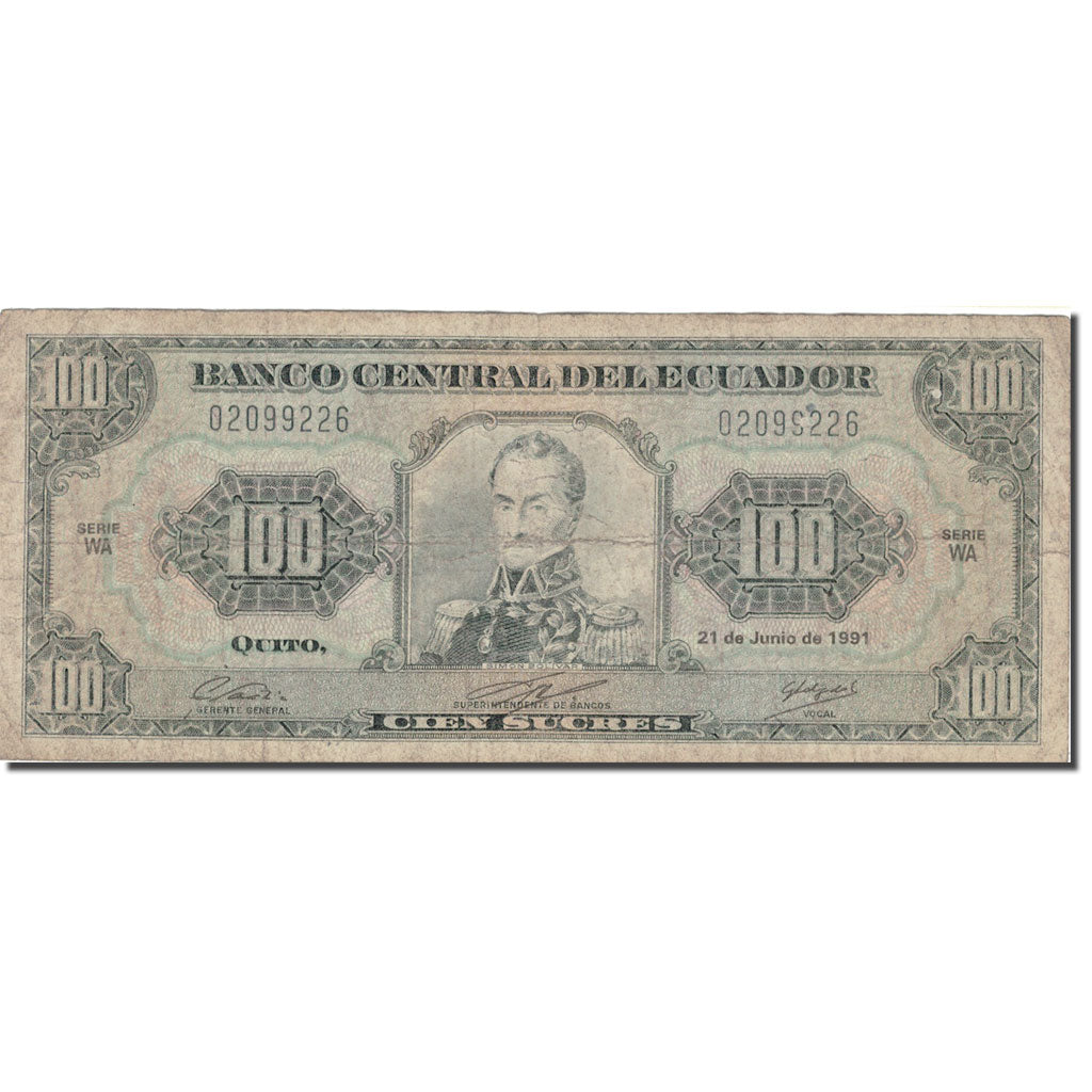 Banknot, Ekwador, 100 Sucres, 1991, 1991-06-21, KM:123Aa, VF(20-25)