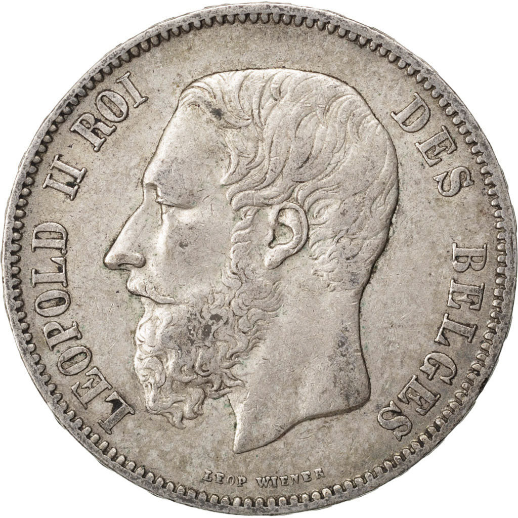 Belgio, Leopold II, 5 Francs, 5 Frank, 1869, BB, Argento, KM:24