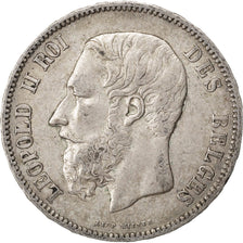 Belgio, Leopold II, 5 Francs, 5 Frank, 1869, BB, Argento, KM:24