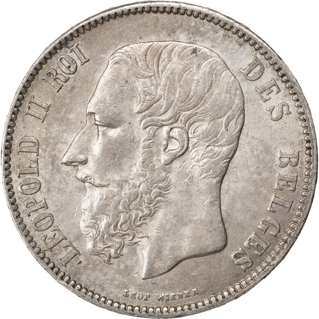 BELGIUM, 5 Francs, 5 Frank, 1870, KM #24, AU(55-58), Silver, 25.00