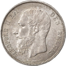 BELGIUM, 5 Francs, 5 Frank, 1870, KM #24, AU(55-58), Silver, 25.00