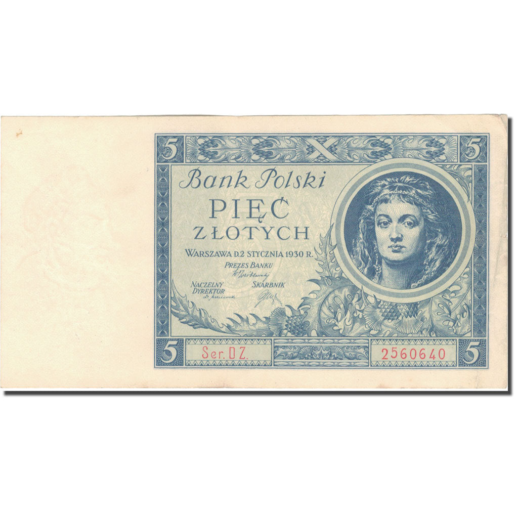Banconote, Polonia, 5 Zlotych, 1930, 1930-01-02, KM:72, MB+