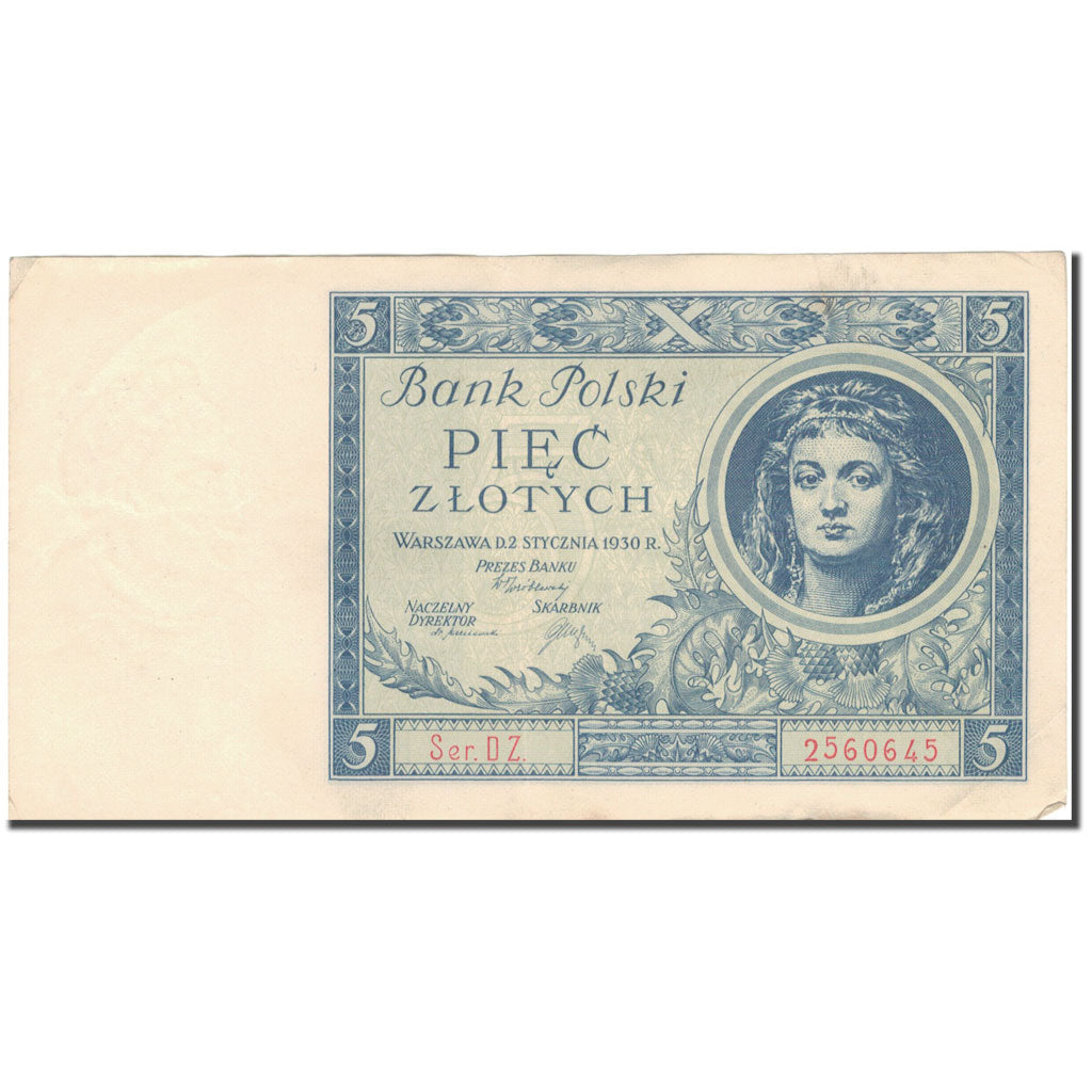 Banconote, Polonia, 5 Zlotych, 1930, 1930-01-02, KM:72, MB+