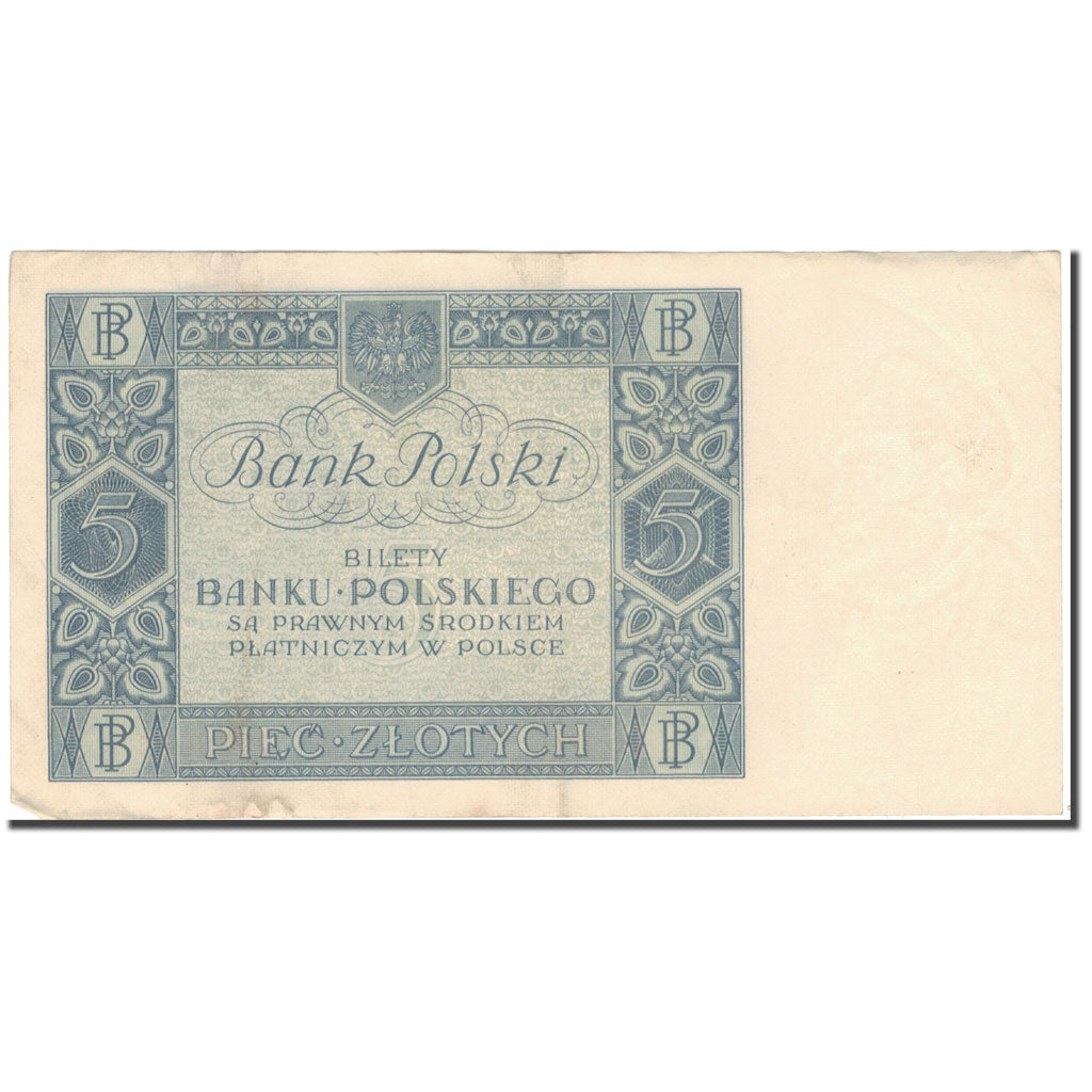 Banconote, Polonia, 5 Zlotych, 1930, 1930-01-02, KM:72, MB+