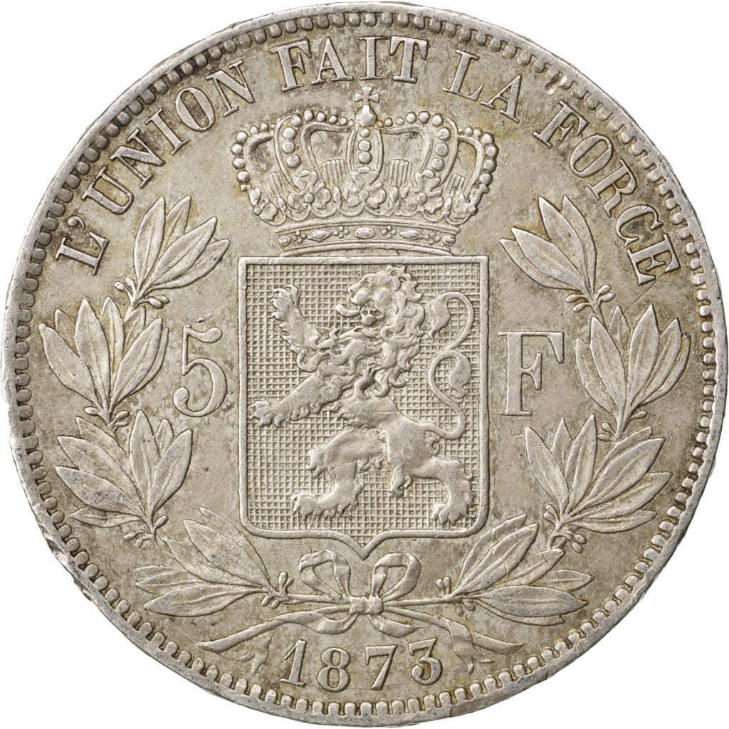Belgio, Leopold II, 5 Francs, 5 Frank, 1873, BB, Argento, KM:24