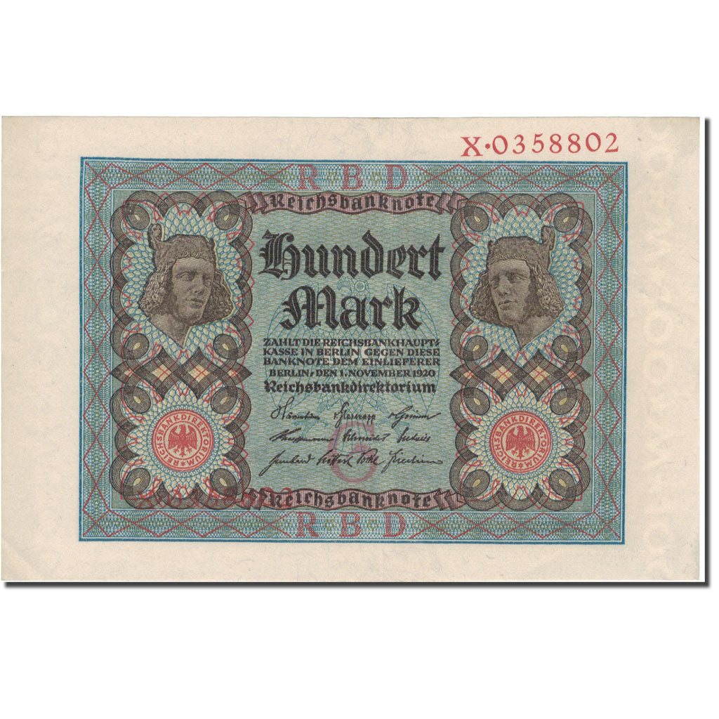 Banknote, Germany, 100 Mark, 1920, 1920-11-01, KM:69b, AU(55-58)