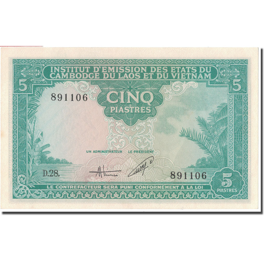 Banconote, INDOCINA FRANCESE, 5 Piastres = 5 Dong, KM:106, SPL-