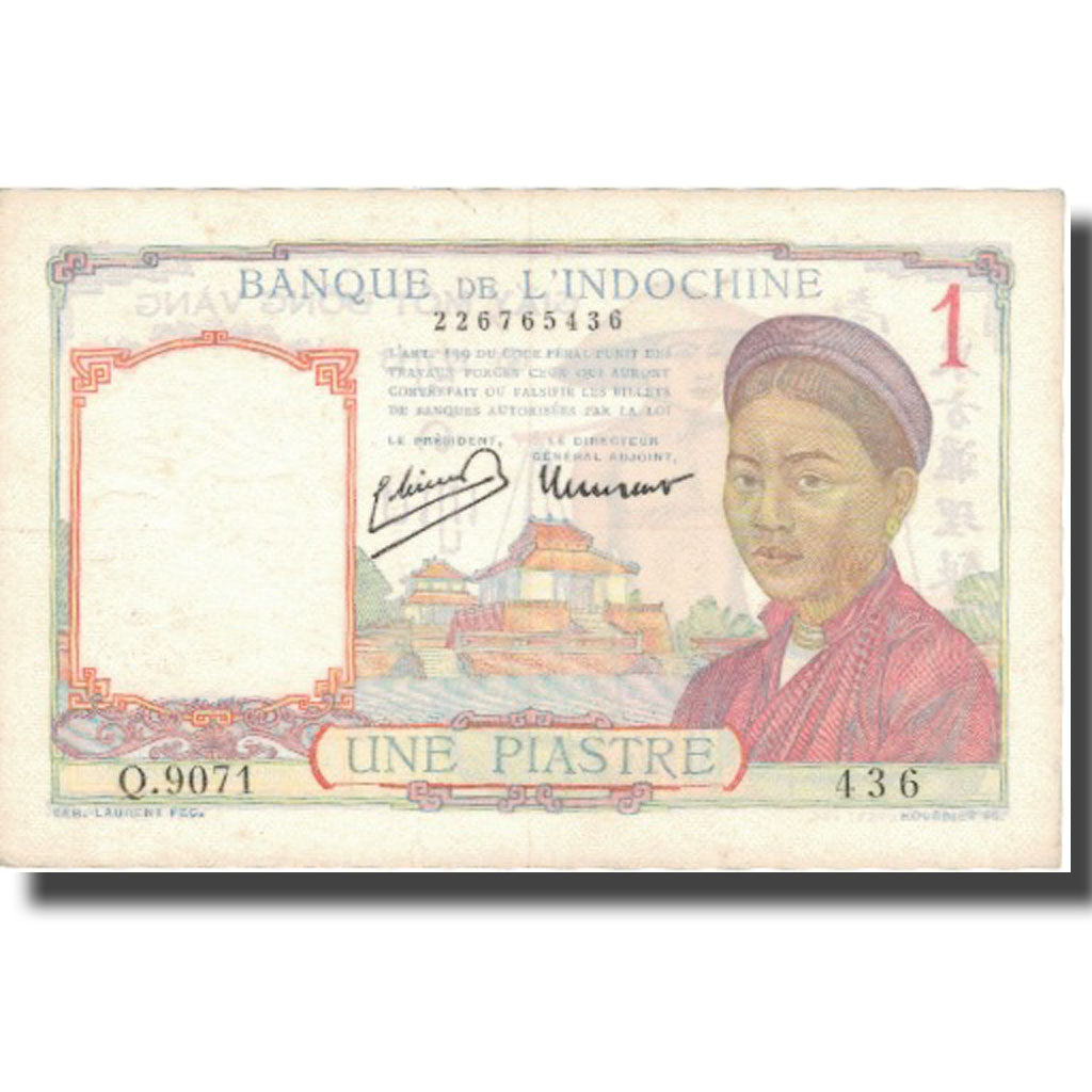 Banknote, FRENCH INDO-CHINA, 1 Piastre, 1936, 1936, KM:54b, EF(40-45)