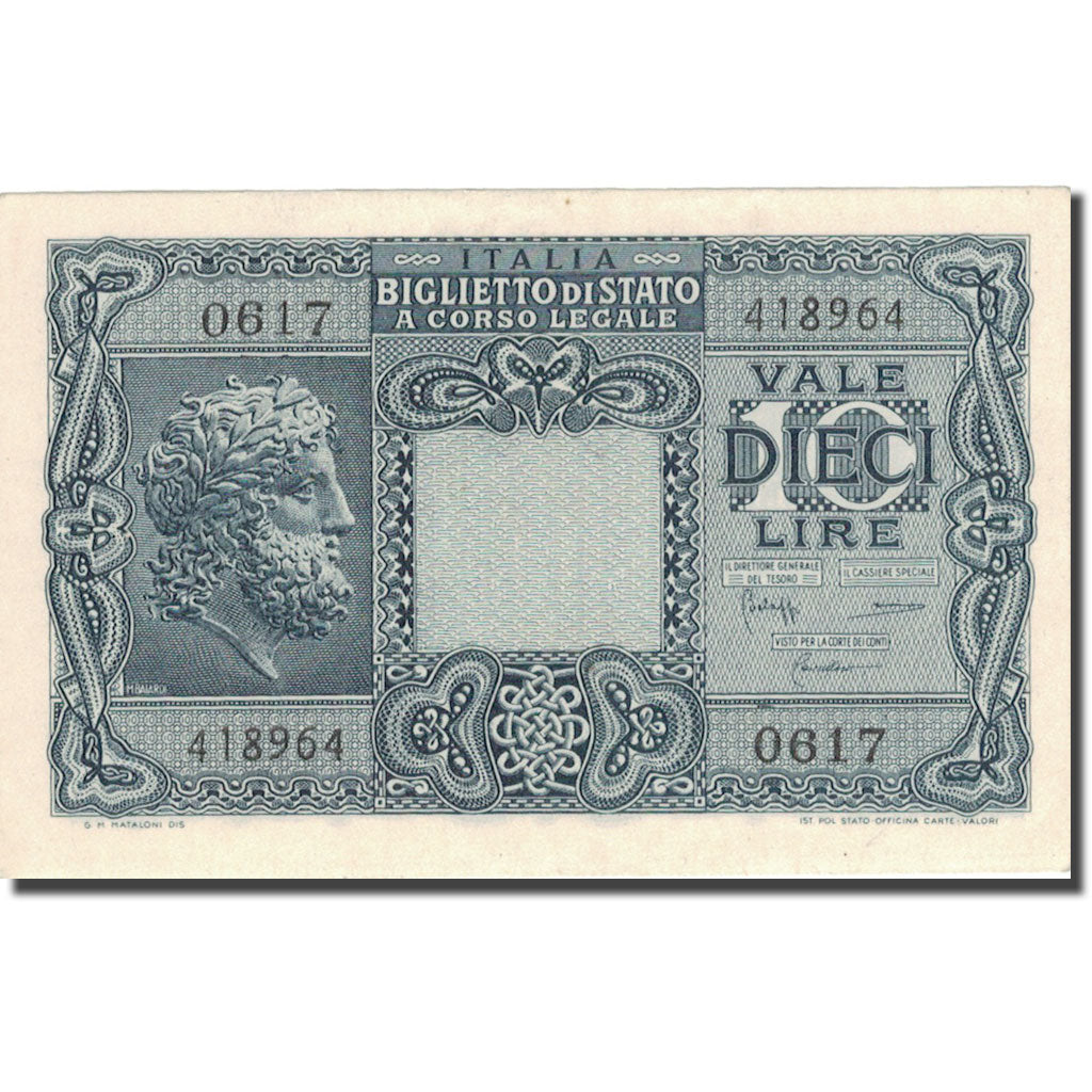 Banknote, Italy, 10 Lire, 1944, 1944-11-23, KM:32c, AU(50-53)