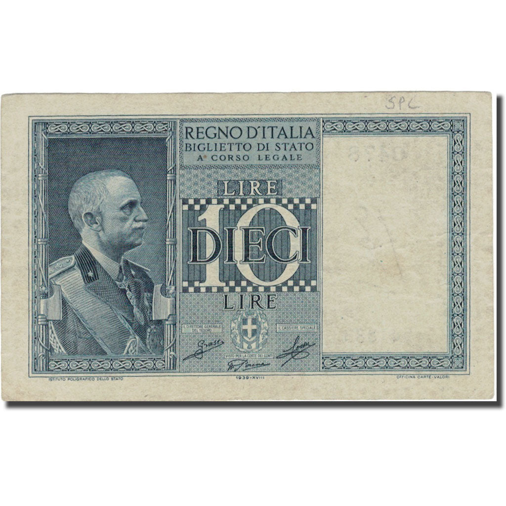 Banknote, Italy, 10 Lire, 1939, 1939, KM:25b, VF(20-25)