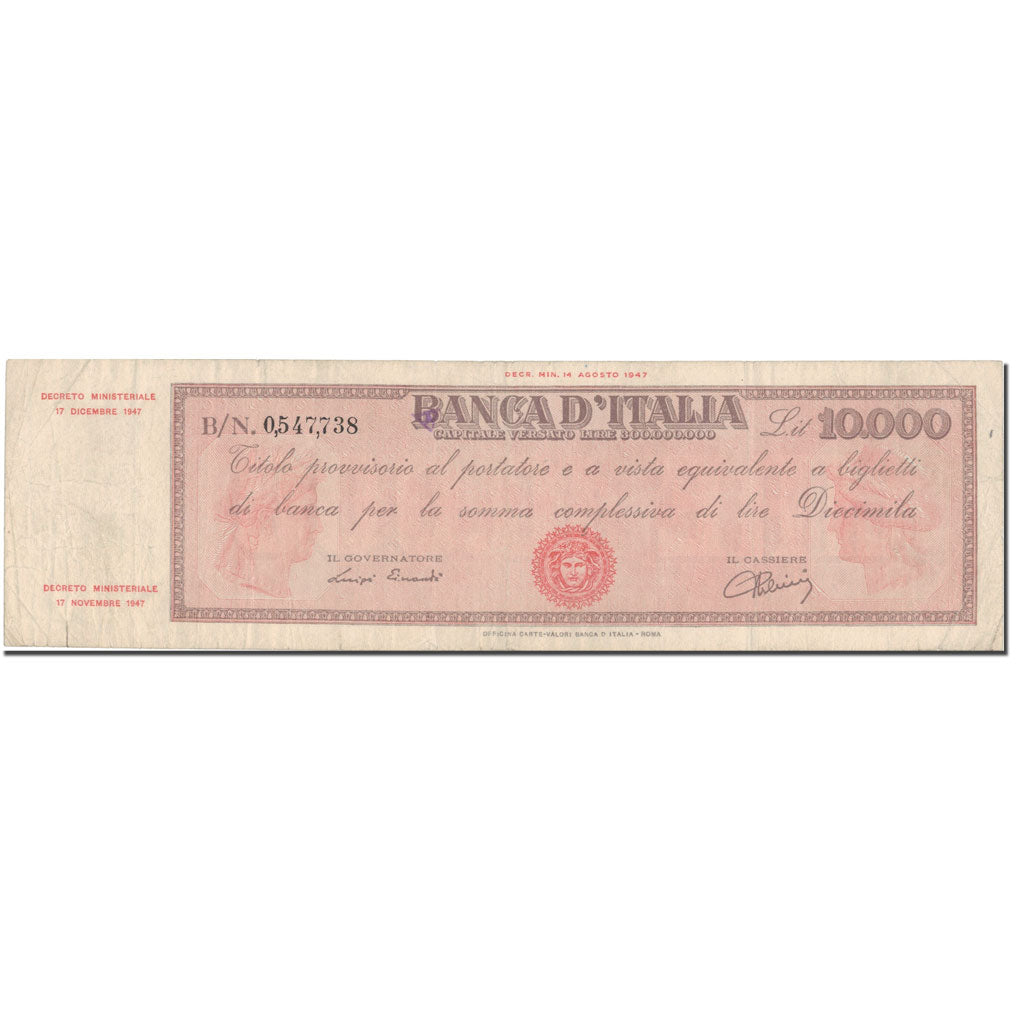 Banconote, Italia, 10,000 Lire, 1947, 1947-12-17, KM:87a, MB