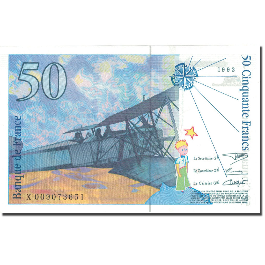França, 50 Francs, St Exupéry, 1993, 1993, UNC(65-70), Fayette:72.2, KM:157b