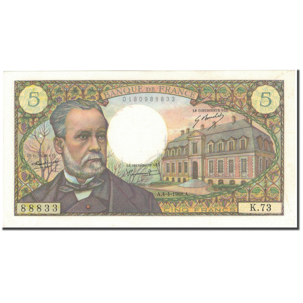 France, 5 Francs, Pasteur, 1968, 1968-04-04, UNC(63), Fayette:61.7, KM:146b