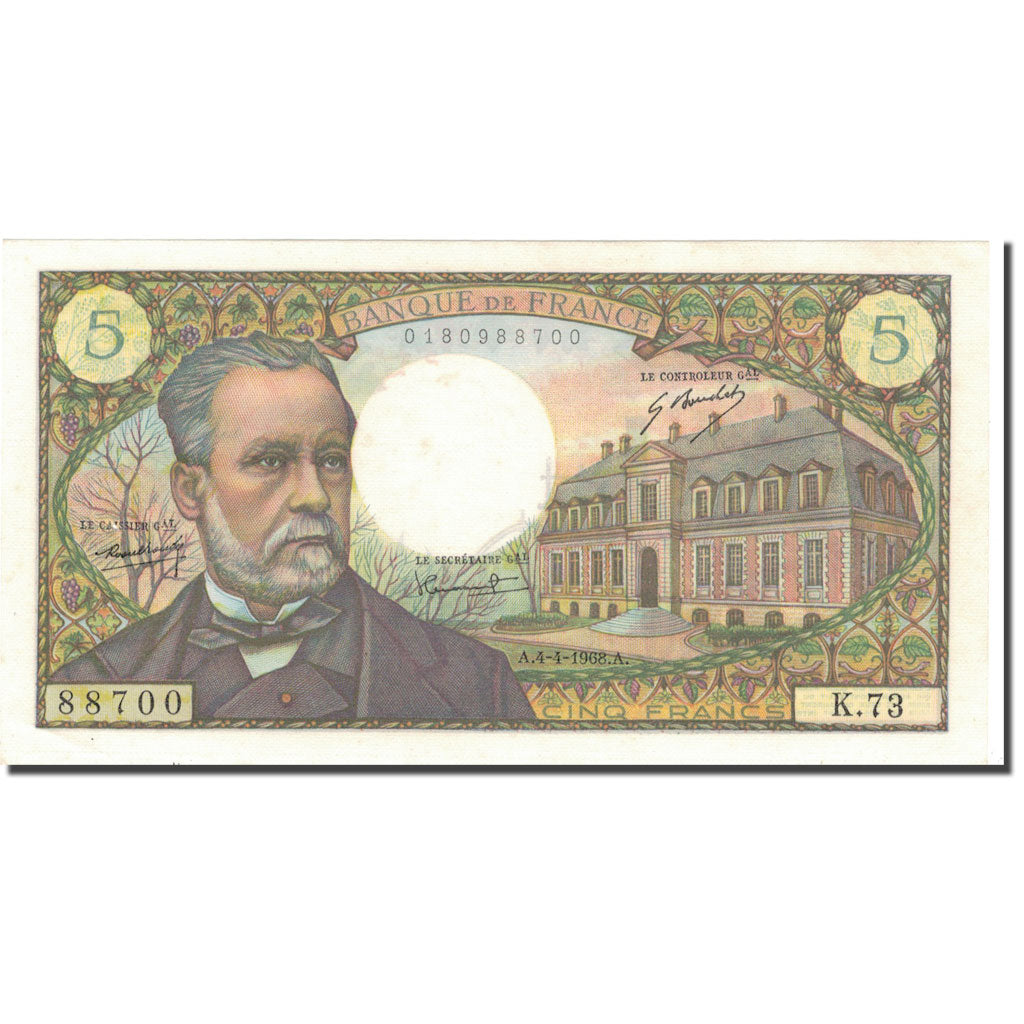 France, 5 Francs, Pasteur, 1968, 1968-04-04, UNC(63), Fayette:61.7, KM:146b