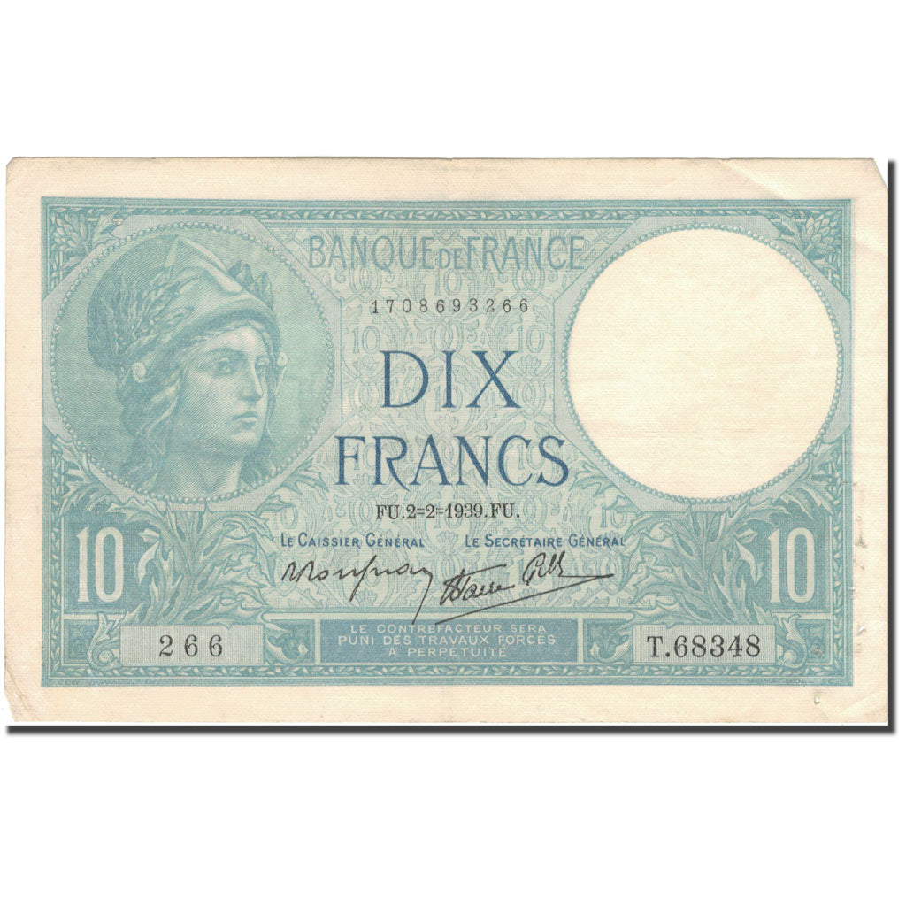 Francia, 10 Francs, Minerve, 1939, 1939-02-02, MB, Fayette:7.1, KM:84