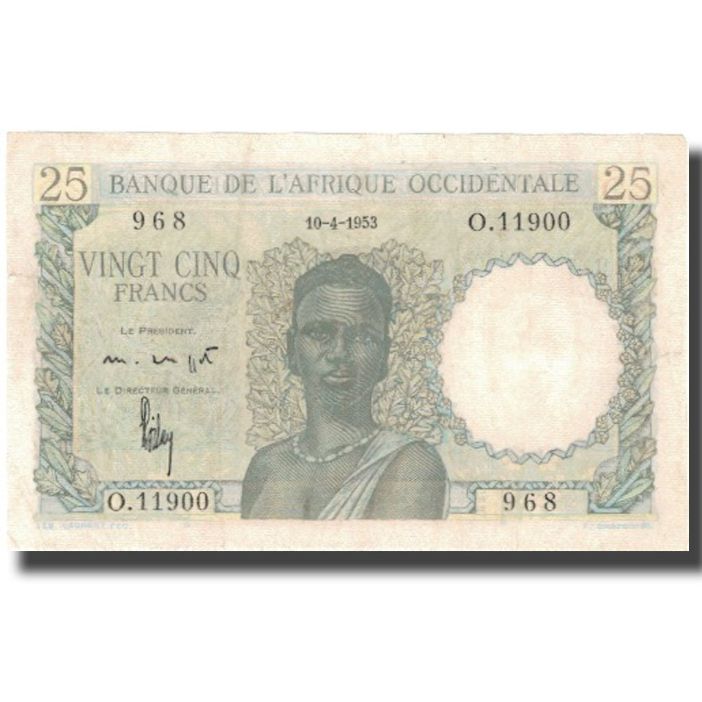 Nota, África Ocidental Francesa, 25 Francs, 1953-04-10, KM:38, EF(40-45)