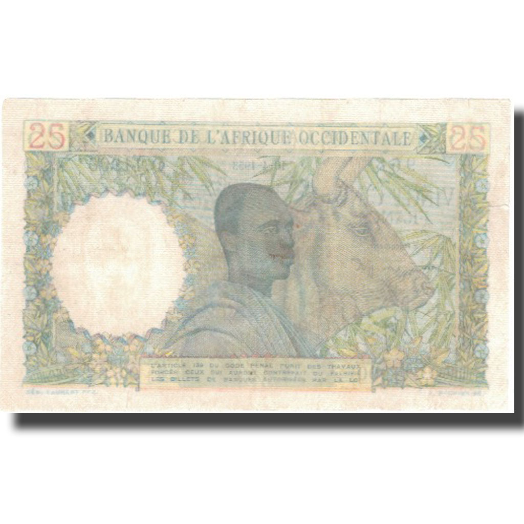 Nota, África Ocidental Francesa, 25 Francs, 1953-04-10, KM:38, EF(40-45)