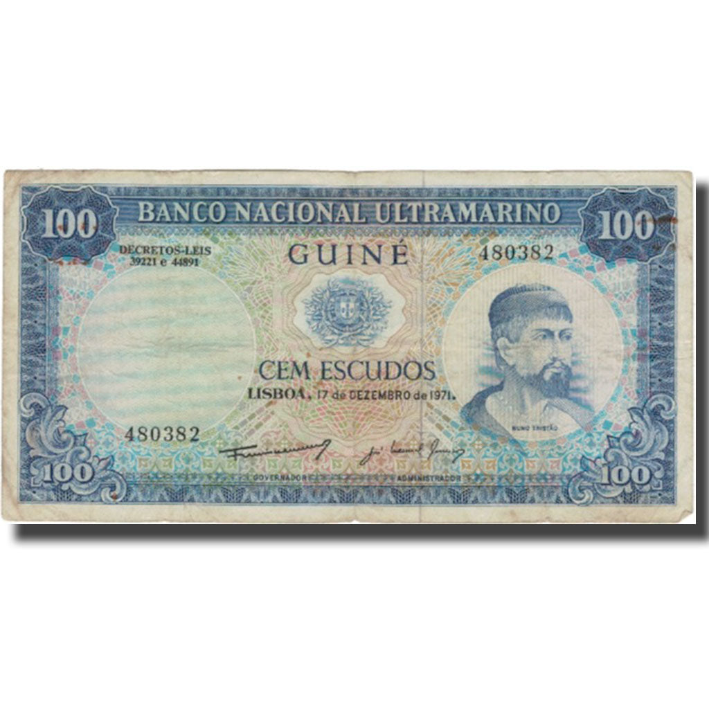 Banconote, Guinea portoghese, 100 Escudos, 1971, 1971-12-17, KM:45a, MB+