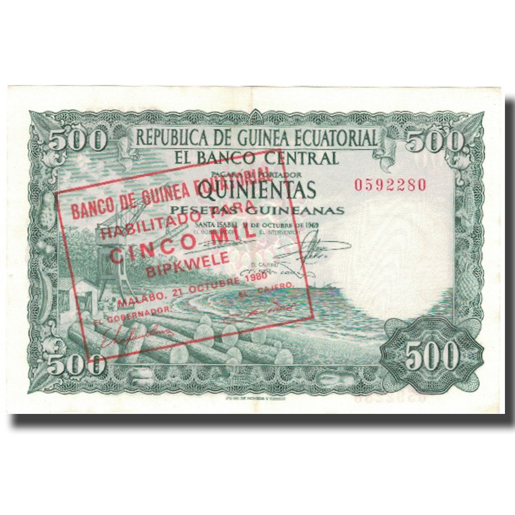 Banknot, Gwinea Równikowa, 5000 Bipkwele on 500 Pesetas, 1980, 1980-10-21