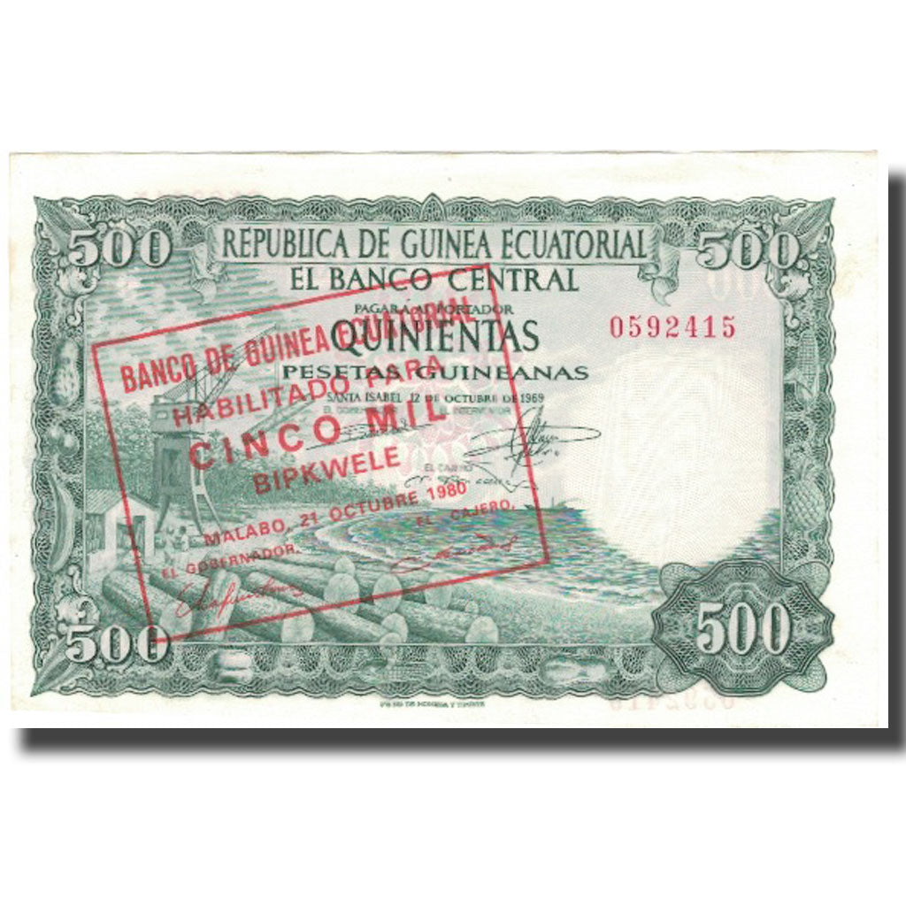 Banknote, Equatorial Guinea, 5000 Bipkwele on 500 Pesetas, 1980, 1980-10-21