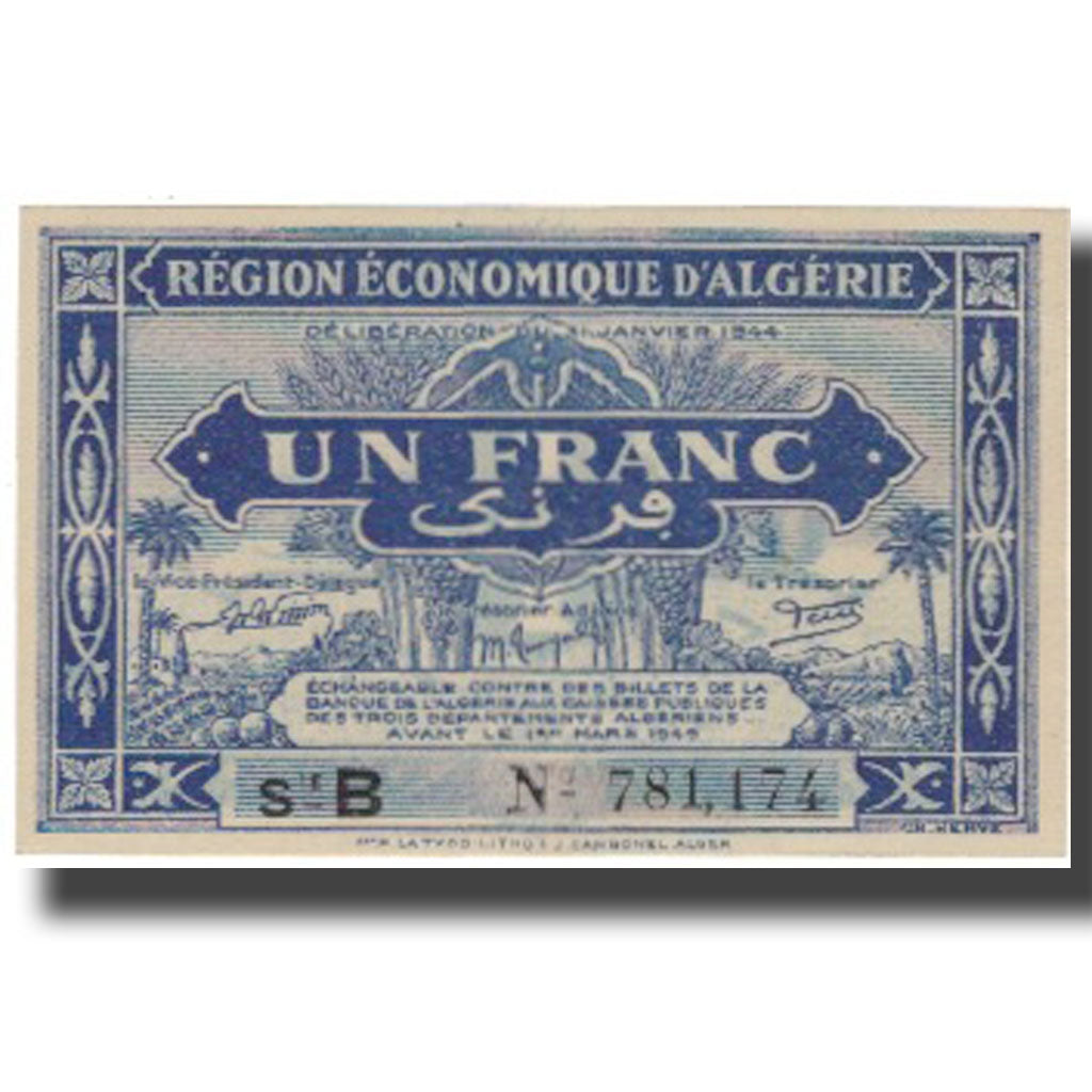 Banknote, Algeria, 1 Franc, 1944, 1944-01-31, KM:101, UNC(64)