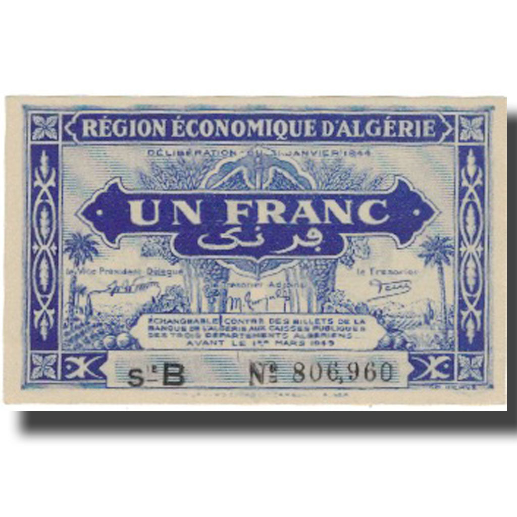 Banconote, Algeria, 1 Franc, 1944, 1944-01-31, KM:101, SPL+