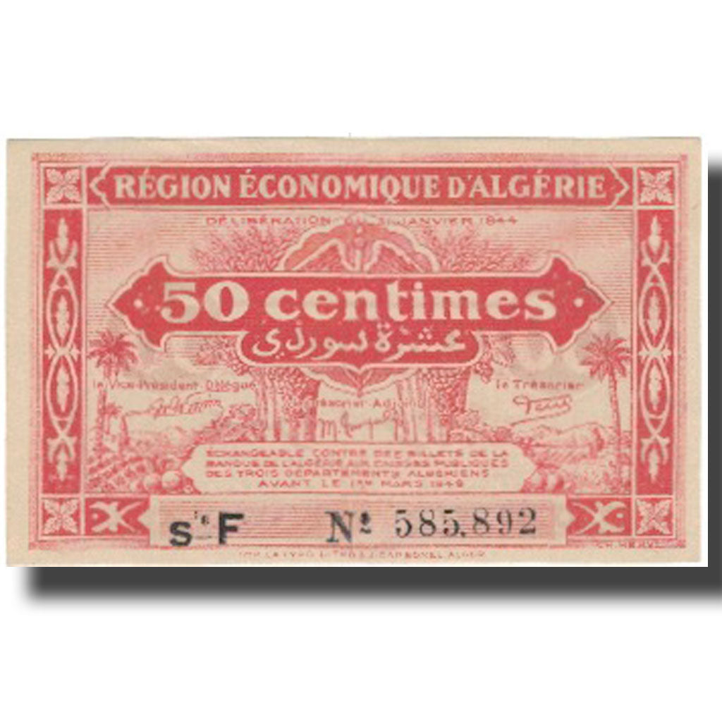 Banknote, Algeria, 50 Centimes, 1944, 1944-01-31, KM:100, AU(55-58)