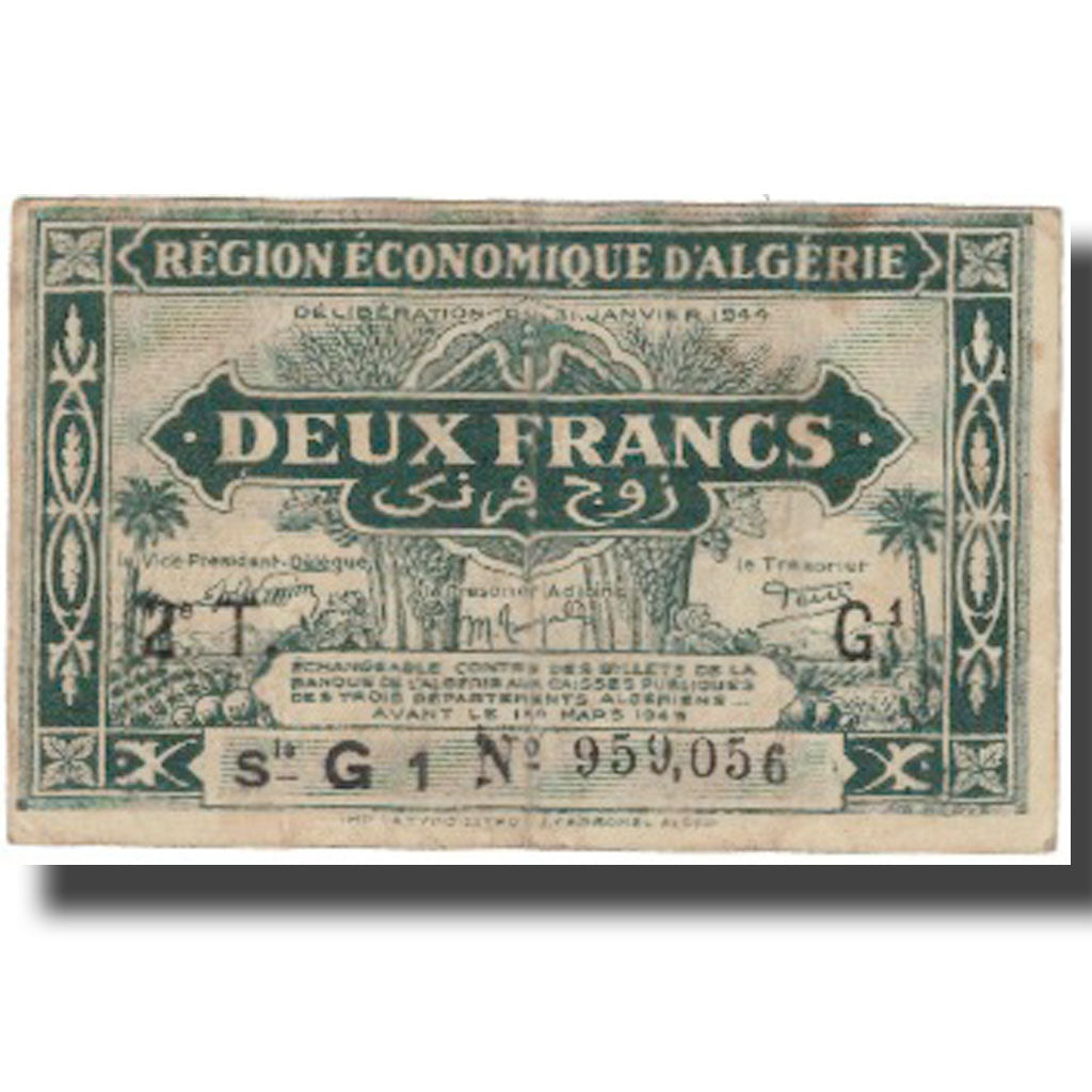 Banknote, Algeria, 2 Francs, 1944, 1944-01-31, KM:99b, VF(20-25)