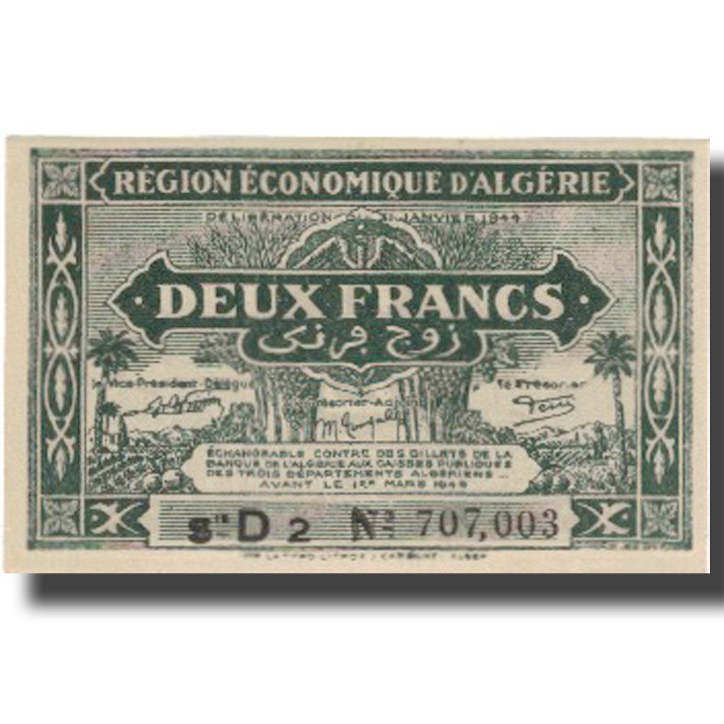 Banknote, Algeria, 2 Francs, 1944, 1944-01-31, KM:99b, UNC(60-62)