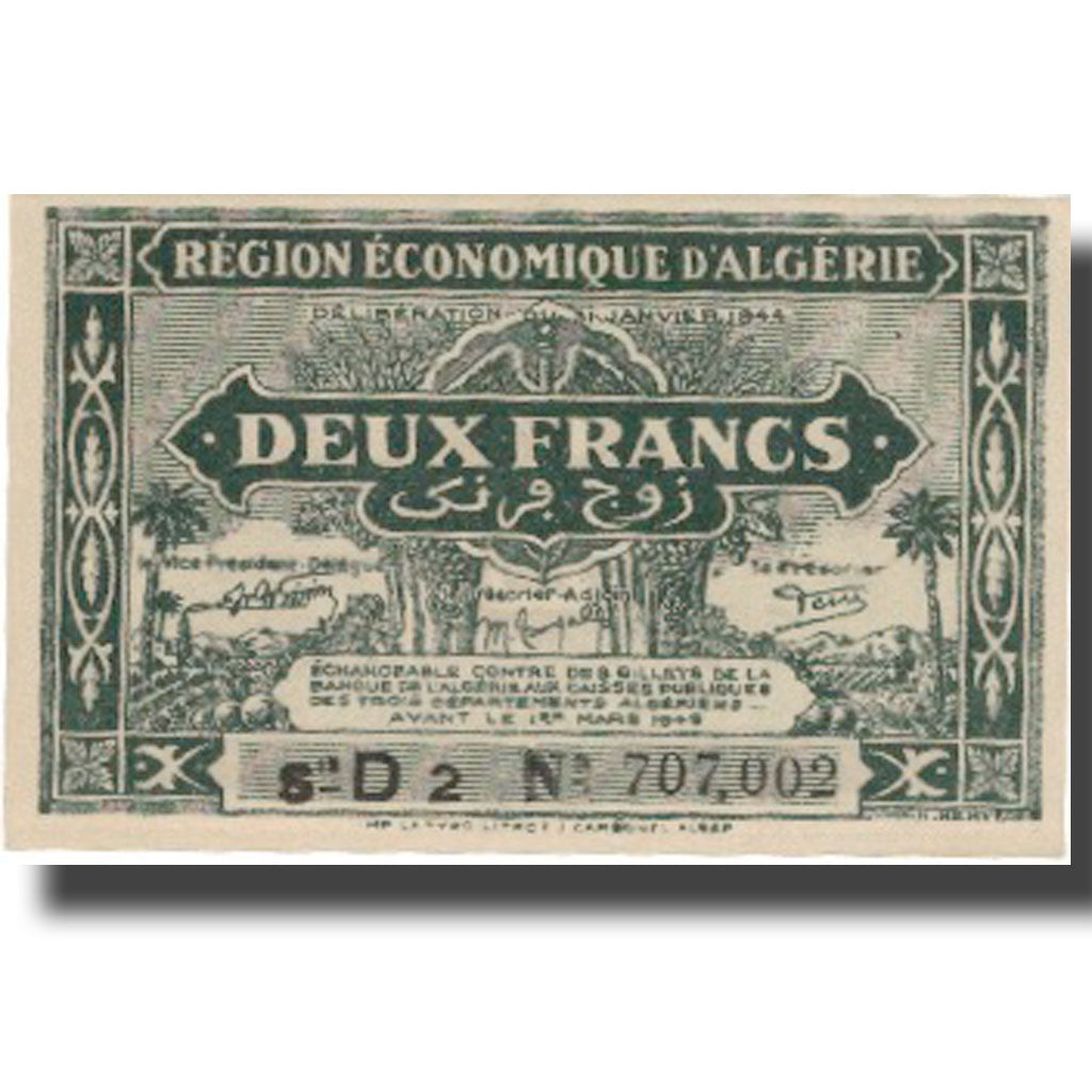 Banknote, Algeria, 2 Francs, 1944, 1944-01-31, KM:99b, UNC(60-62)
