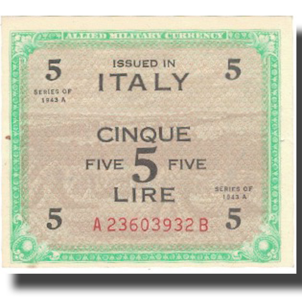 Banknote, Italy, 5 Lire, 1943, KM:M18a, UNC(60-62)
