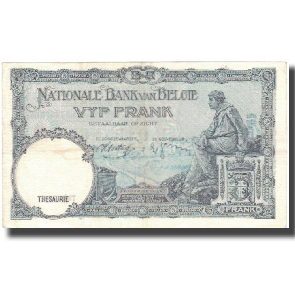 Banconote, Belgio, 5 Francs, 1938, 1938-04-19, KM:108a, BB