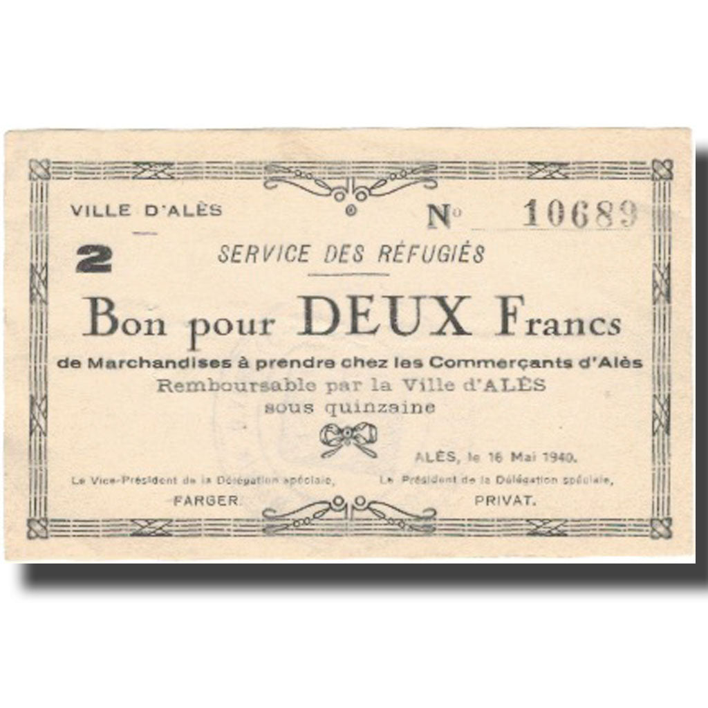 Frankrijk, Alès, 2 Francs, 1940, SUP+