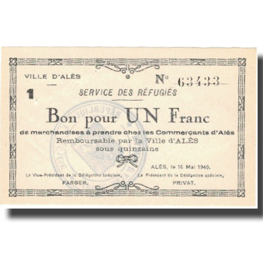 França, Alès, 1 Franc, 1940, UNC(64)