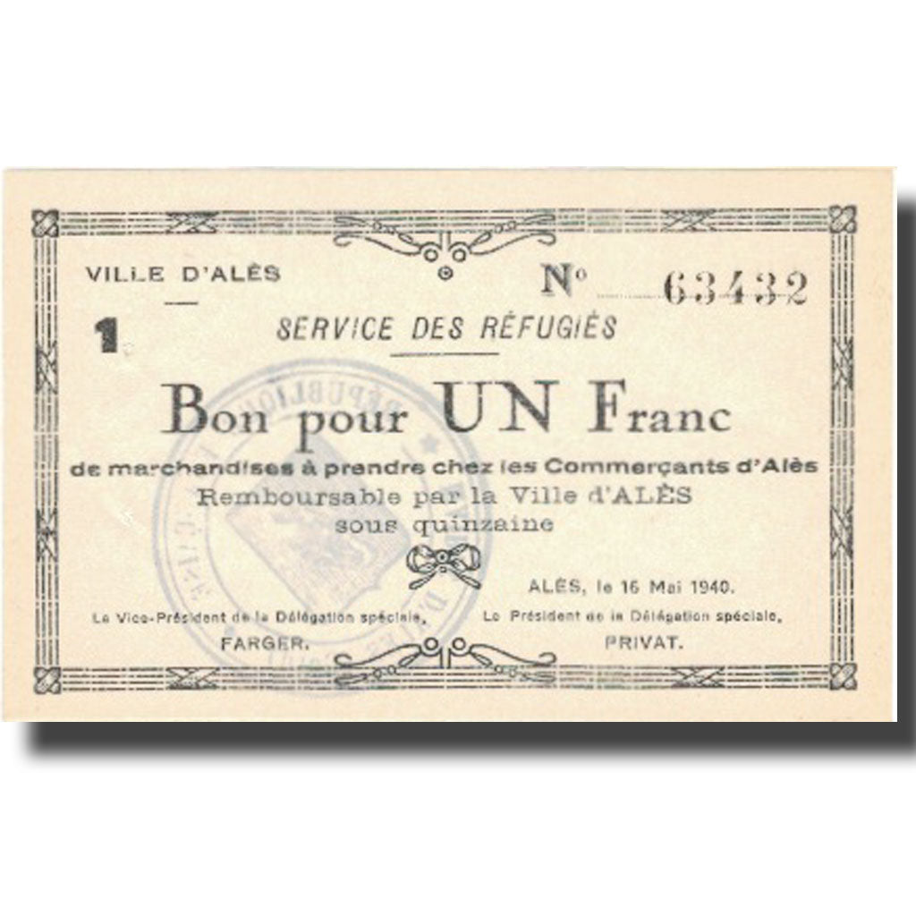 Frankreich, Alès, 1 Franc, 1940, UNZ-