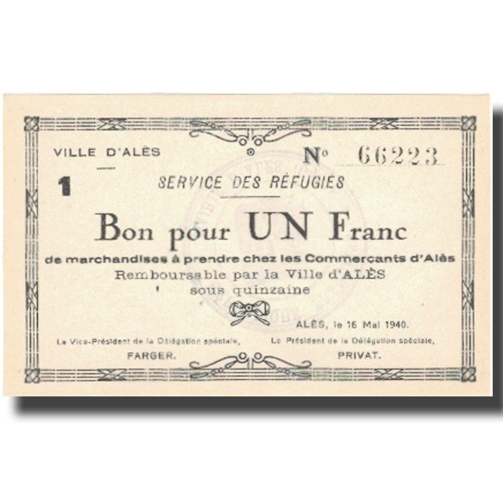 Francia, Alès, 1 Franc, 1940, SPL+