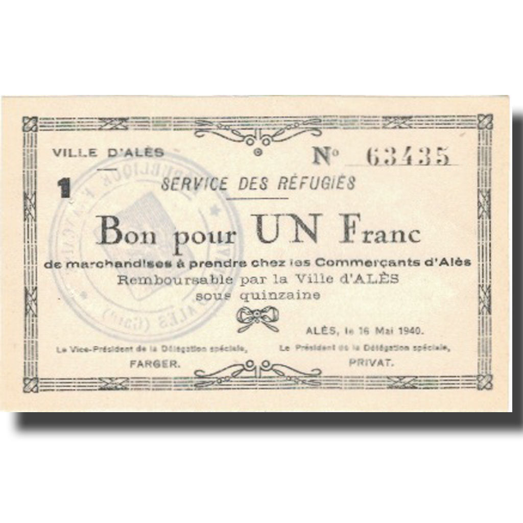 Francia, Alès, 1 Franc, 1940, SPL+