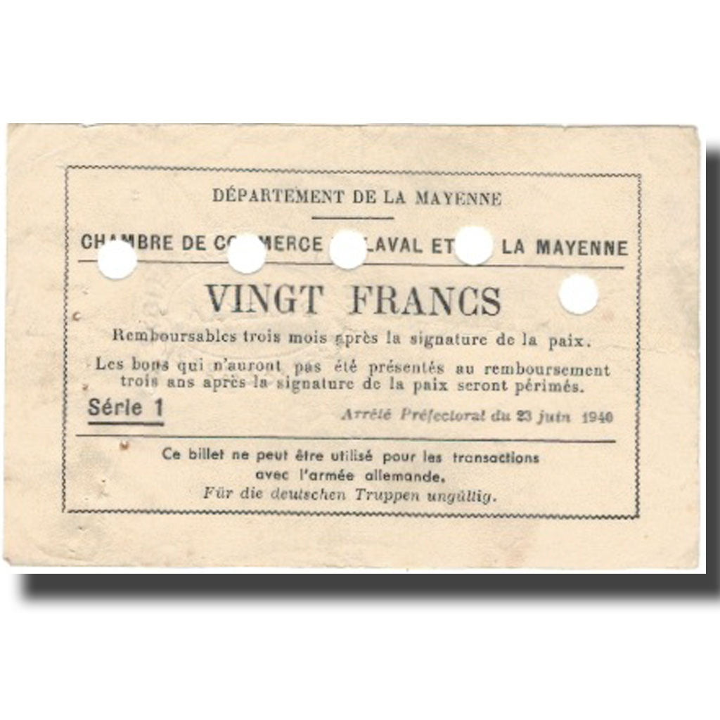France, Laval, 20 Francs, 1940, EF(40-45)