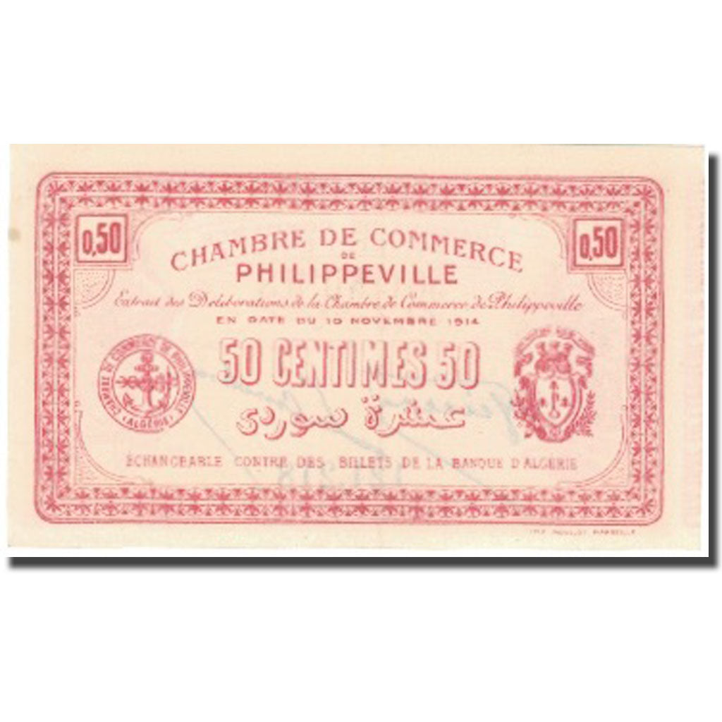 Billet, Algeria, 50 Centimes, Chambre de Commerce, 1914, 1914-11-10, SUP+